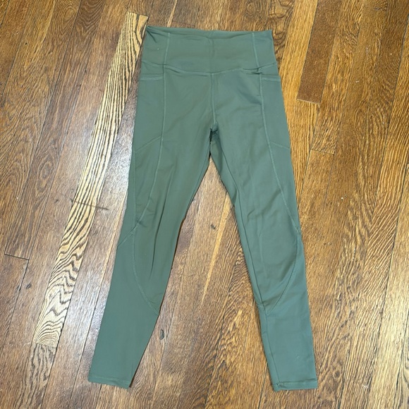 Olive Army Green Athletic Leggings with Pockets - Picture 2 of 7